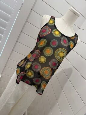 Karlie Black Tank Top with Yellow, Pink and Orange Medallions